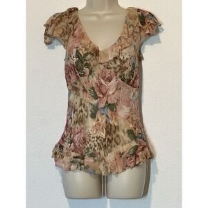 Y2K Arden B Babydoll Top M Pink Sheer Floral Lace Back Cottagecore Coquette